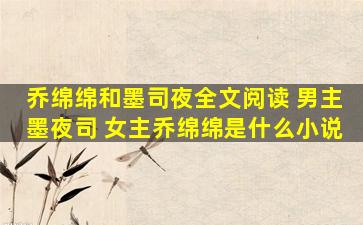 乔绵绵和墨司夜全文阅读 男主墨夜司 *乔绵绵是什么小说